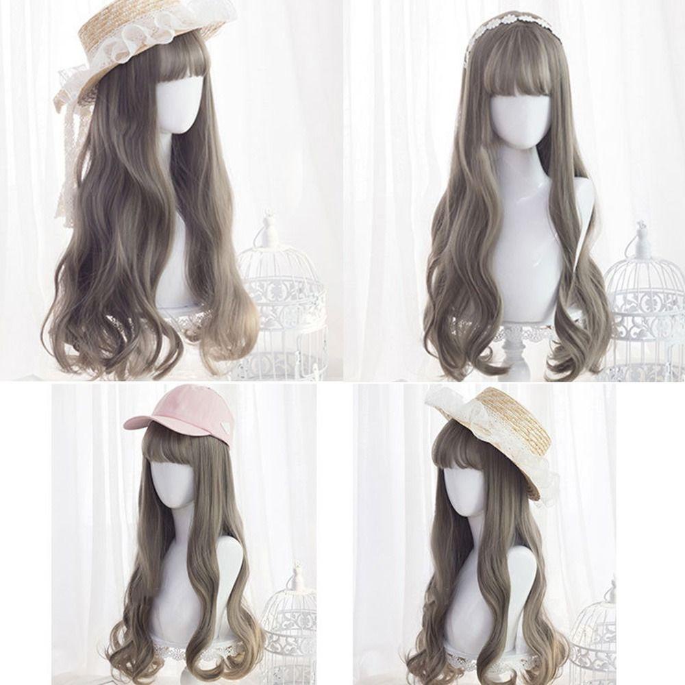 R-FLOWER Wig Rambut Palsu Wanita Rambut Palsu Full Wig Pesta Pink Muda Coklat