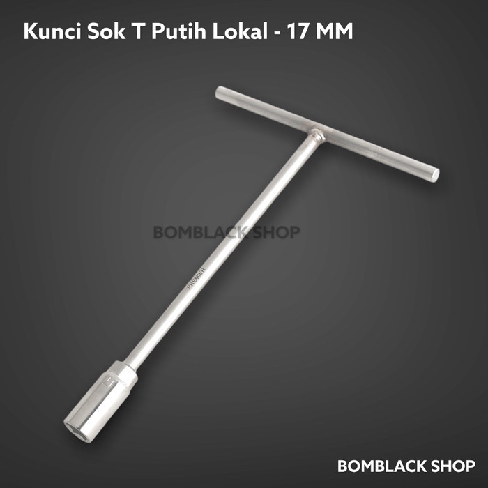 Kunci Sok T Putih 17mm Panjang LOKAL 17 mm Shock Sock Silver Chrome