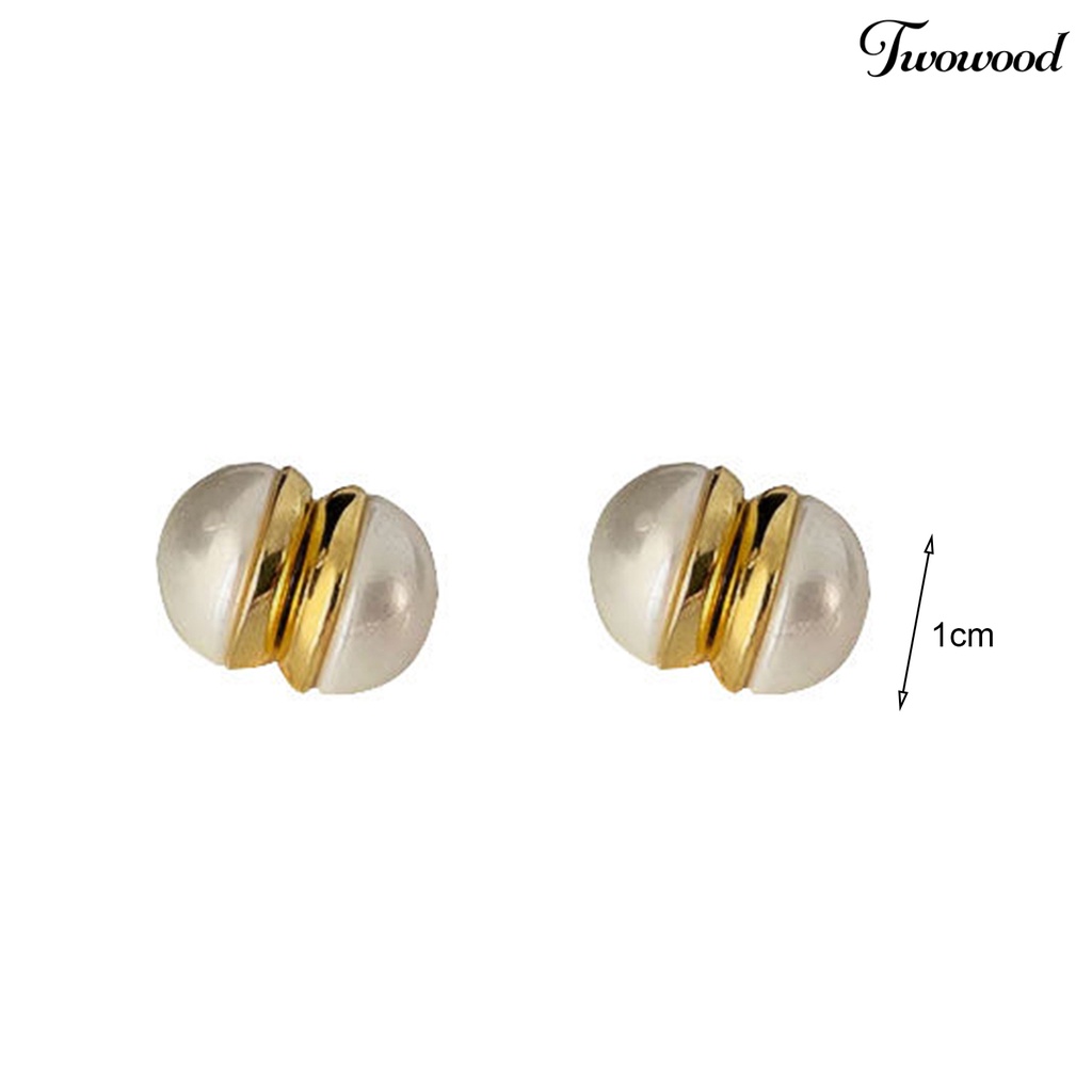 Twowood 1pasang Anting Klip Tanpa Lubang Telinga Mutiara Imitasi Kuat Tidak Sakit Memakai Electroplating Ear Ornament Fade-Proof ic Ear Clip Stud Earrings Aksesoris Pakaian