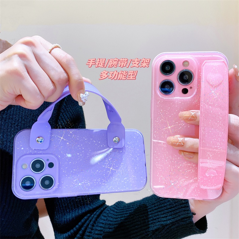 IPHONE Case Tali Pergelangan Tangan Bedak Berkilau Untuk Iphone14 13 12 11 Pro X Xs Max7 8 14 Plus Casing Soft Silikon Cair XR