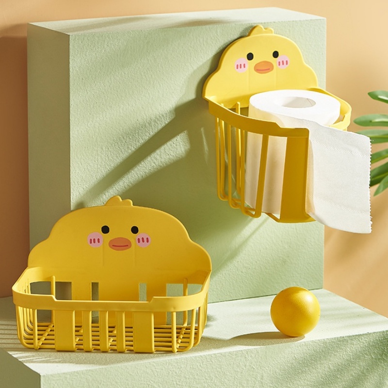 Kotak Handuk Wajah Yang Dipasang Di Dinding Kosmetik Peralatan Mandi Benda Tempat Menyimpan Desain Berongga Drain Storage Rack Little Yellow Duck Tissue Basket Untuk Kamar Mandi Dapur Kamar Tidur