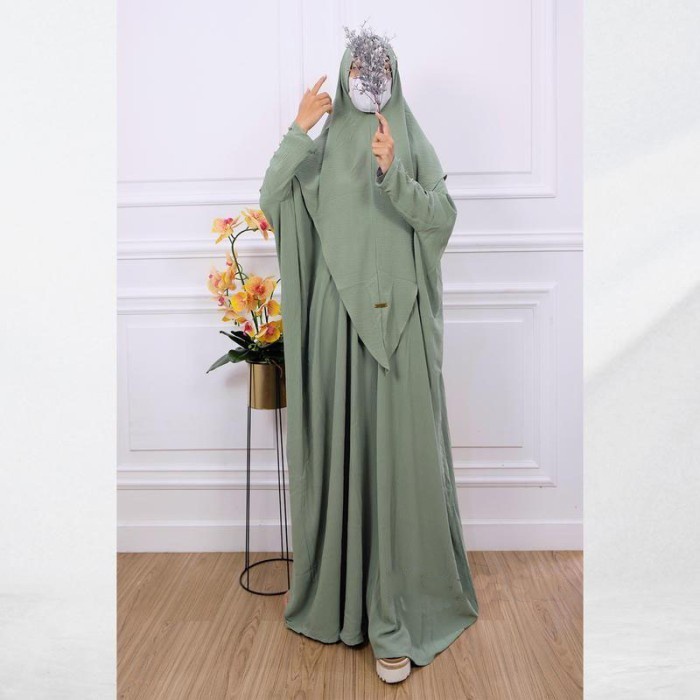 HUMASYARI - Abaya Luxury Nazwa Set Khimar CRINKLE Premium / Set Baju Lebaran Muslimah 2023 /Abaya Ga
