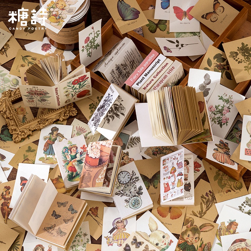 80pcs/lot Kertas Pertunjukan Waktu Junk Journal Scrapbooking Stiker Buku Sastra Vintage DIY Kertas Hias