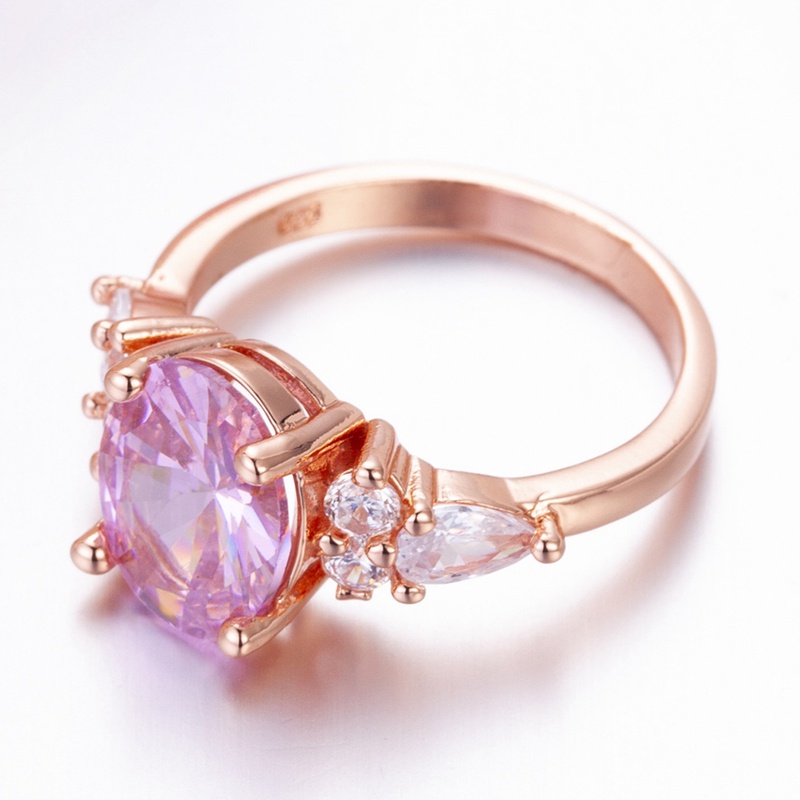 Elegan Pink Kristal Cubic Zircon Wanita Cincin Putri Pernikahan Punk Band Warna Rose Gold Perempuan Jari Cincin Pertunangan Pesta