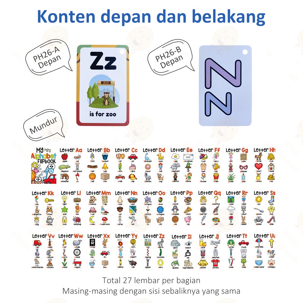 Lacoo Flash card huruf Mainan edukasi flashcard kartu pintar anak 27pcs