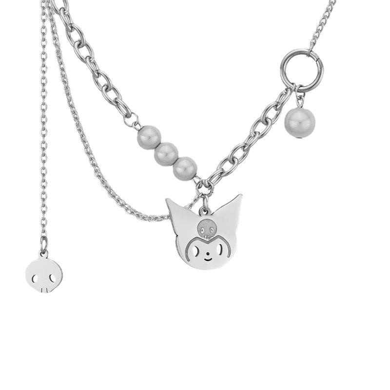 Kalung Mutiara Anime Lucu Rantai Titanium Steel Silver Untuk Aksesoris Perhiasan Fashion Wanita