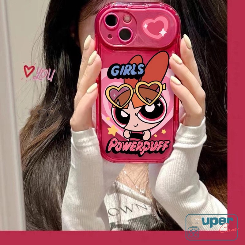 IPHONE Casing Ponsel Cermin Make Up Flip Kreatif Kompatibel Untuk Iphone7 8 Plus 11xr 13 14 12 11 Pro MAX XS MAX X SE 2020 Kartun The Powerpuff Gadis Shockproof Soft Silicon TPU Cover