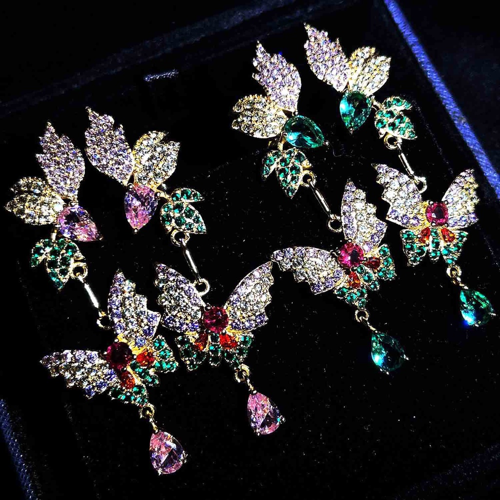 Goldkingdom Fashion Perhiasan Aksesoris Ready Stock Siaran Populer Baru Super Peri Kupu-Kupu Anting Tetesan Air Wanita Serbaguna Gaun Pengantin Perak Jarum Anting