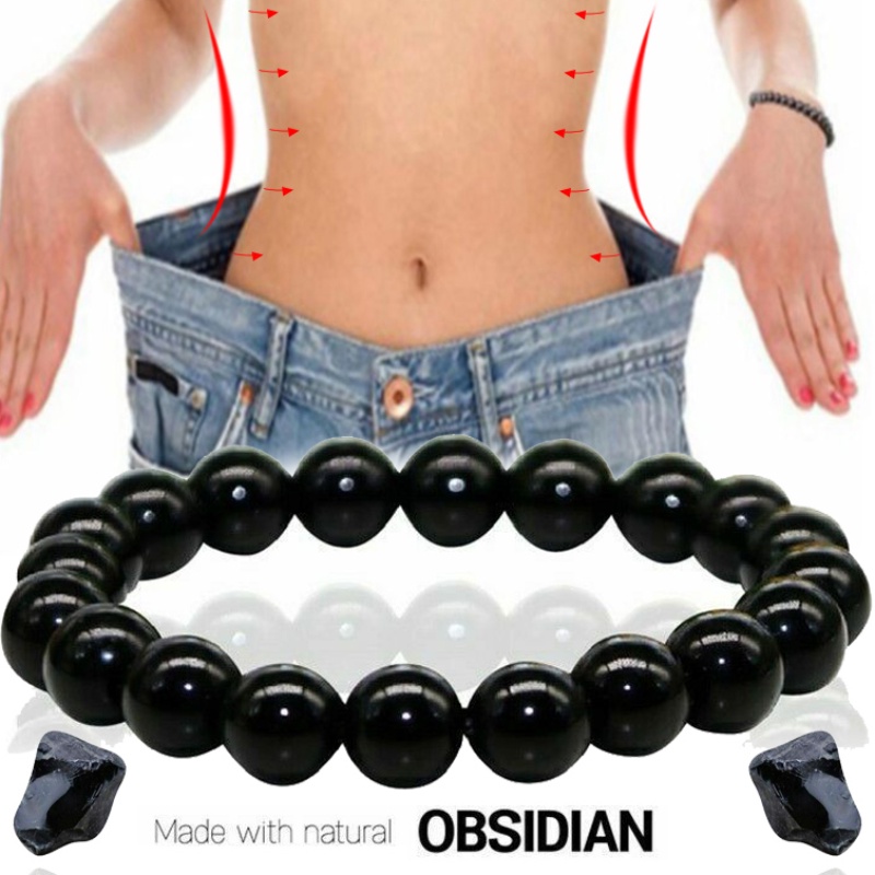 Gelang Obsidian Hitam Perhiasan Unisex/Gelang Penurunan Berat Badan Anti Kecemasan Untuk Pereda Lemak Melancarkan Peredaran Darah