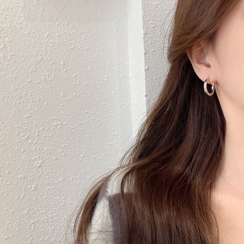 Kami Bunga Sederhana Fashion s925 Perak Glossy Lingkaran Hoop Anting-Anting Untuk Wanita Perempuan Punk Chunky Logam Anting-Anting Trendi Telinga Perhiasan