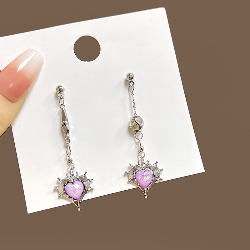 Yeezii Asimetris Pink Zircon Drop Earrings Untuk Wanita Silver Stud Earings Aksesoris Perhiasan