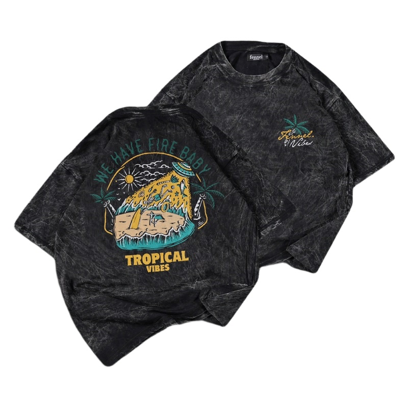 {oversize} Baju kaos Cotton Combed Oversized Wash Distro Motif FENNEL VIBES Diskon