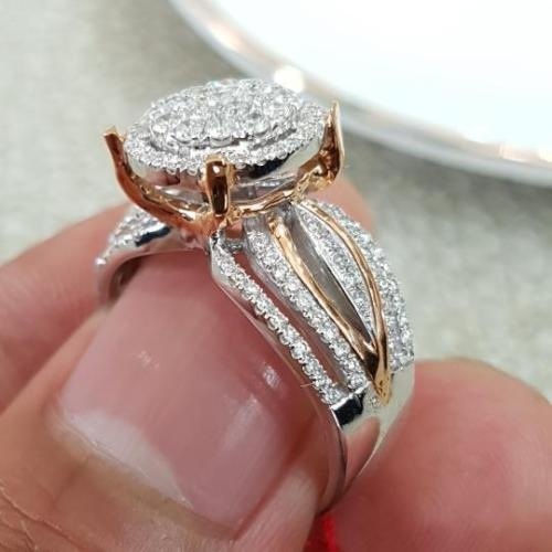 Goldkingdom Aksesoris Perhiasan Fashion Ready Stock Mikro Bertatahkan Berlian Berlapis Rose Gold Dua Warna Cincin Wanita Eropa Dan Amerika Mewah Perjamuan Pertunangan Cincin