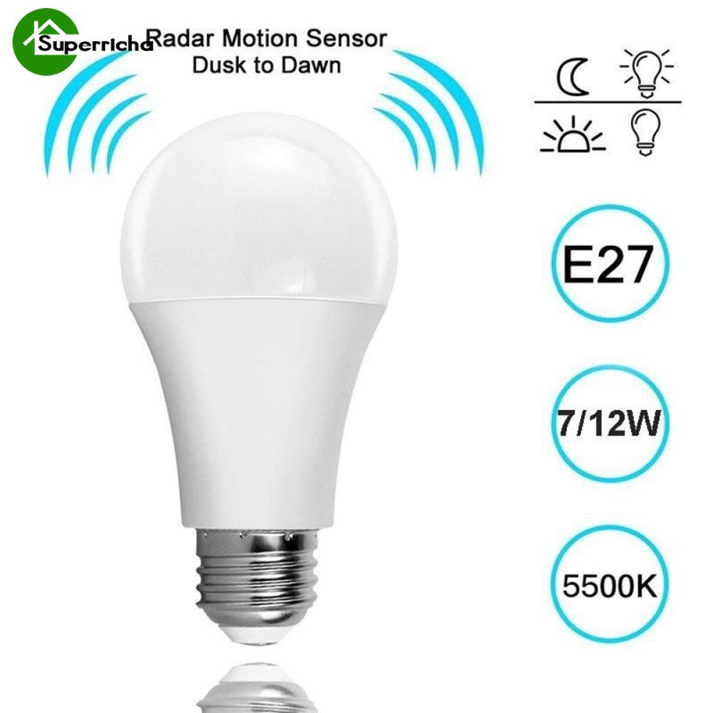 Hot Sale/Bohlam Lampu Radar Sensor E27, Lampu Bohlam Bola Dunia LED 7W 12W Praktis, Lampu Gerak PIR Ambient Ampul, Lampu Mati Otomatis/ON