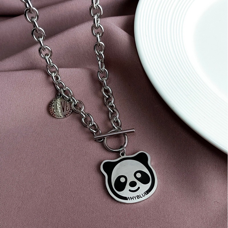 Kalung Liontin Panda Lucu Kepribadian Sederhana Untuk Unisex Hip-hop Rantai Tebal Harian Mode Baru Memakai Aksesoris