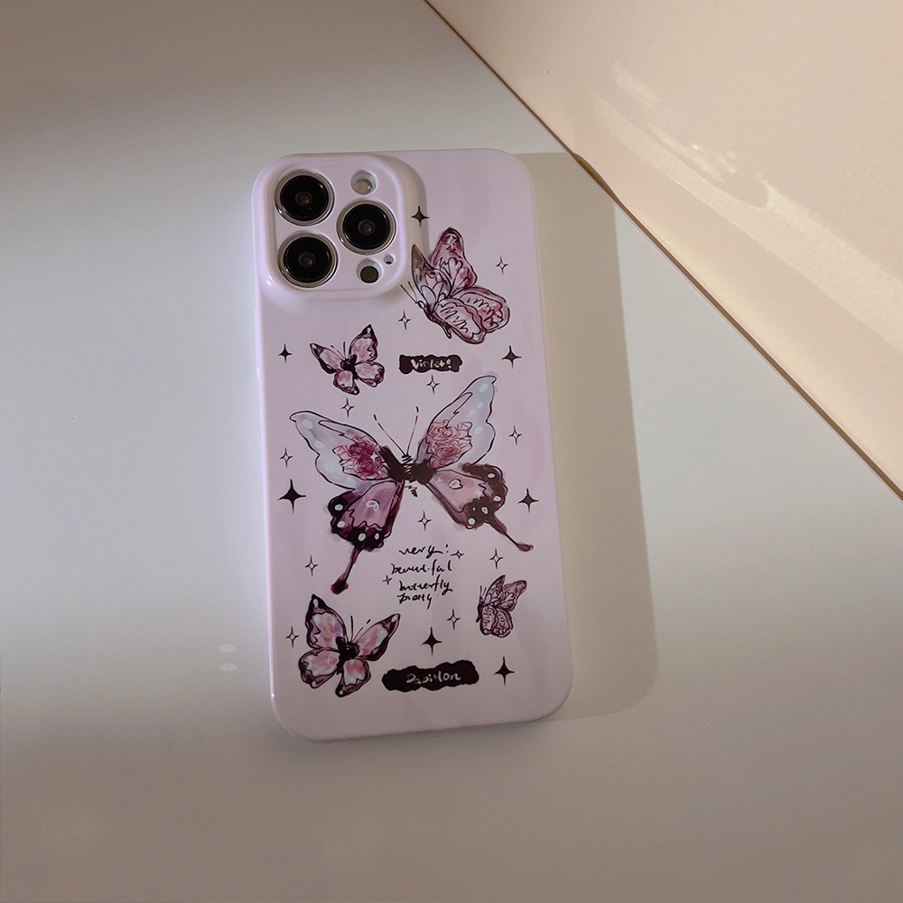 Watercolor Purple Butterfly Hard Shell Film Fotografi Case Untuk Iphone SE 2020 7 /8 Plus 14x XR XM 11 12 13 PRO MAX Casing Cover Pelindung AT0085