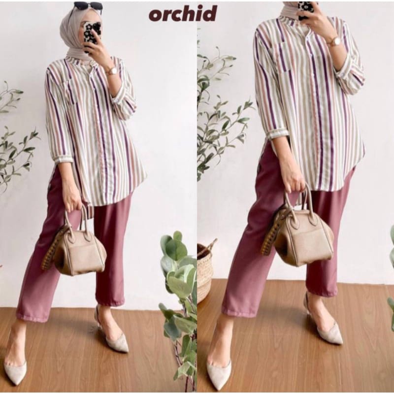 RAINBOW SET PELANGI SET SETELAN KEMAJA WANITA MOTIF KEKINIAN ONE SET KERJA SEMI FORMAL SETCEL KEMAJA KANCING JUMBO VIRAL SETELAN GARIS SHAQILA SYAKILA