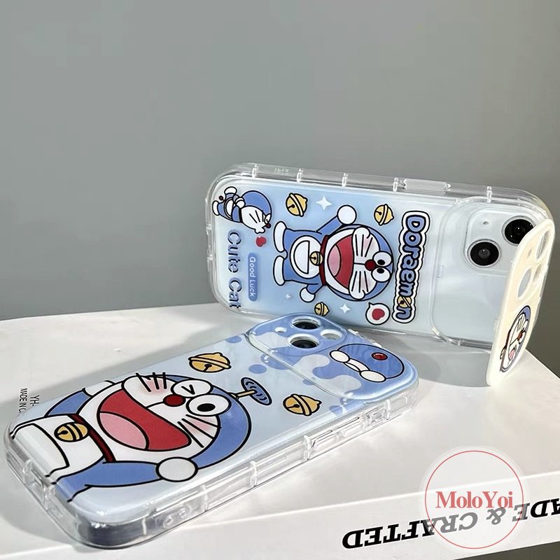 IPHONE Flip Make Up Cermin Lucu Case Kompatibel Untuk Iphone14 11 13 12 Pro MAX XR 7 8 14 Plus X XS MAX SE 2020 Kartun Kucing Cantik Doraemon Shockproof Soft TPU Case