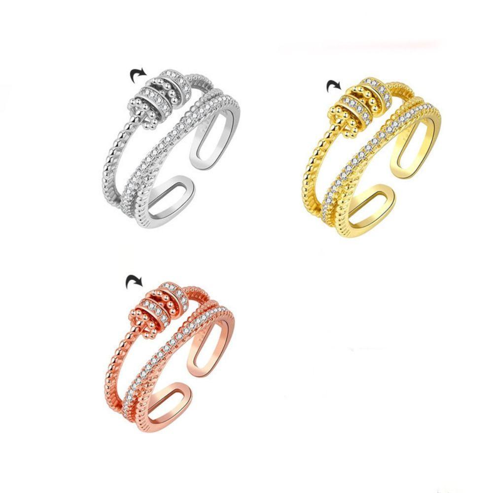 Nanas 3 Pcs Cincin Adjustable Perhiasan Berputar Triple-Spin Ring