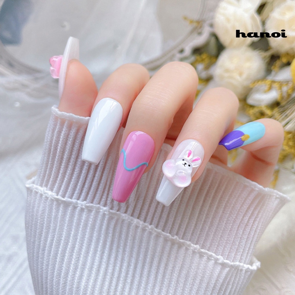 Hi 10Pcs Dekorasi Kuku Hewan Dengan Warna Gradasi Blush Resin Tiga Dimensi Belakang Datar Kartun Bunny Bear Nail Art Decors Untuk Salon Kuku
