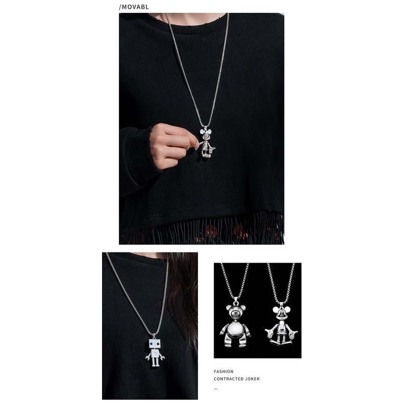 Kalung Hip Hop Panjang Pria Baja Titanium Street Sweater Rantai Influencer Perempuan Trendi Disc Liontin Bergerak ins Com