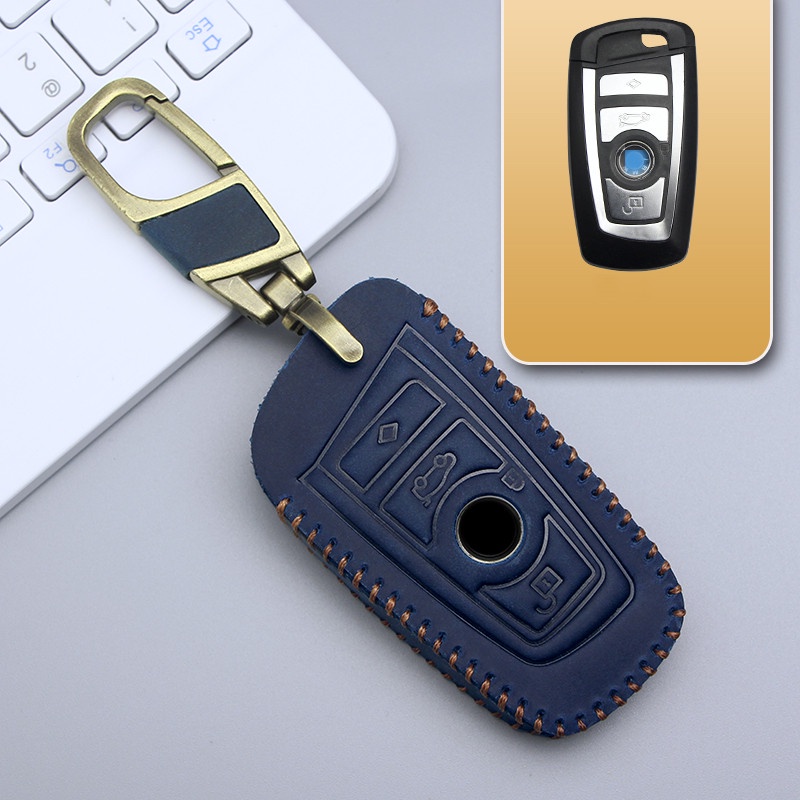 Kulit Asli Case Kunci Mobil Cover Auto Keyless Smart Remote Keychain Ring Holder Fob Shell Tas Kantong Untuk BMW F30 F34 F10 F07