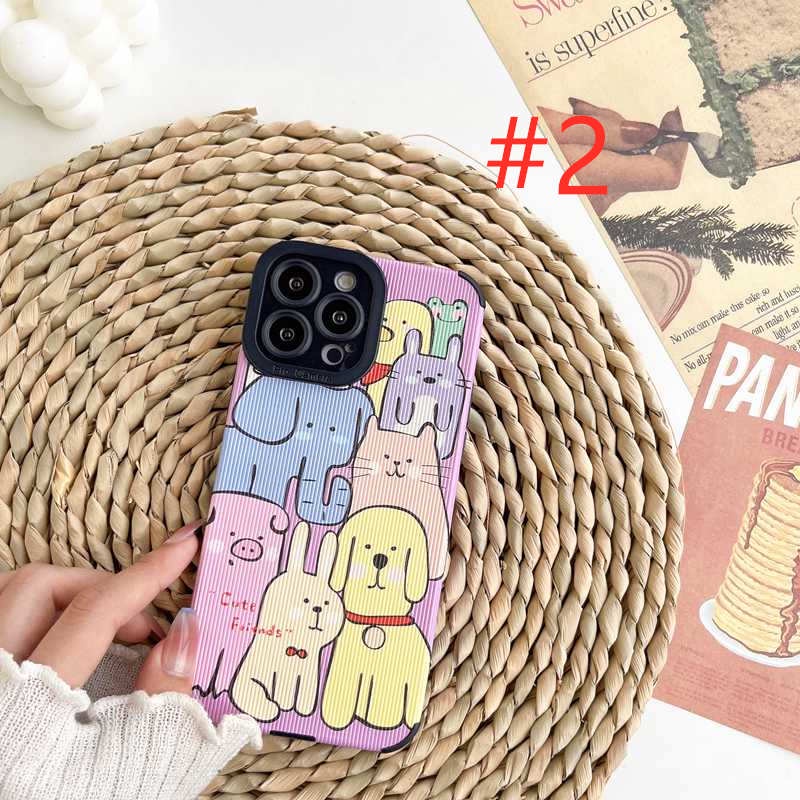 Lovely Full Animal Soft Case HP iP iPhone 11 12 13 14 Pro Max 7 8 + Plus SE 2020 X XR SE 2020 XS Max FTD Stripe Casing Apple