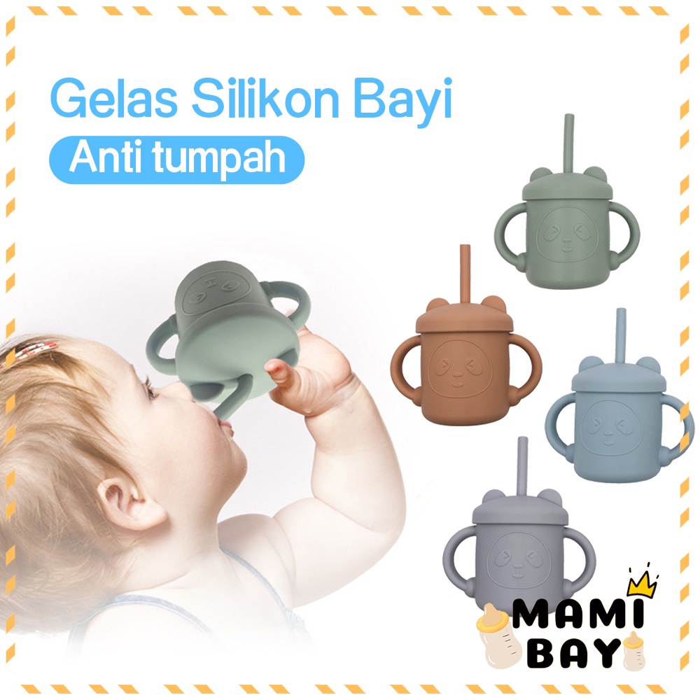 Mamibayi Training Cup Bayi Gelas Sedotan Gelas Lucu Anak Motif Panda Sippy Cup