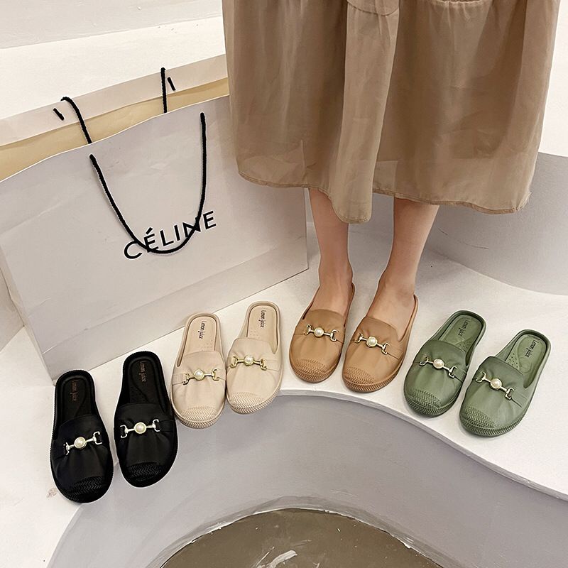 GROSIRTAS TG1678 Flatshoes Jelly Wanita Import Mutiara/Sandal Mules Wanita Selop