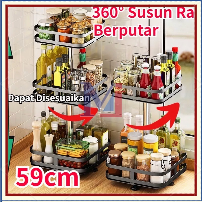 【COD】3 Susun Rak Dapur / Rak Bumbu Putar Berputar 360 Derajat / Stainless Rak Dapu Multifungsi