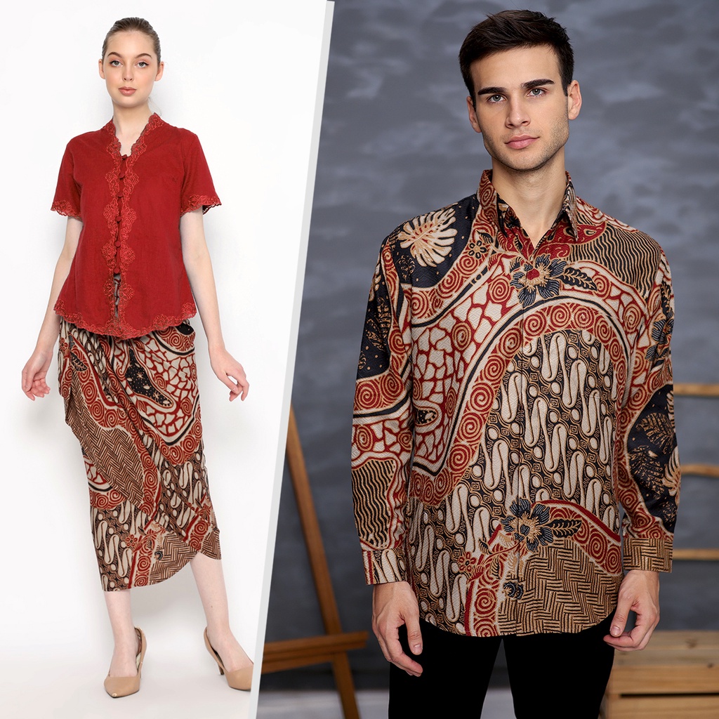 BAJU BATIK COUPLE Kemeja Rok Lilit Jena Instan Batik Pria Lengan Panjang Slimfit Premium Parang Roll Hitam Merah 723246 Cap 72 - Baju Kemeja Atasan Pakaian Batik Couple Cople Pria Cowok Laki Laki Remaja Keluarga Lengan Panjang Modern Slimfit Premium