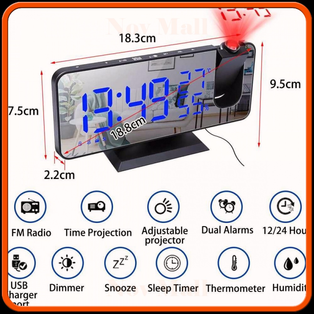 Jam Alarm Digital Proyektor Temperature Humidity FM Radio -JM586