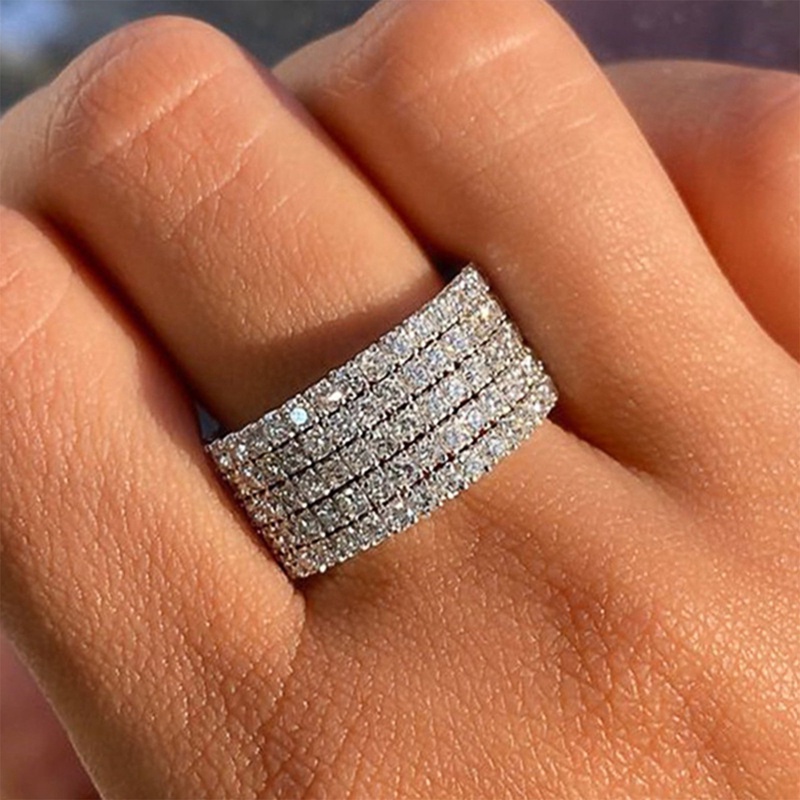 Cincin Wanita Trendi Baru Dengan Batu CZ Putih Mode Modern Pertunangan Pernikahan Band Aksesoris Perhiasan Perempuan Serbaguna