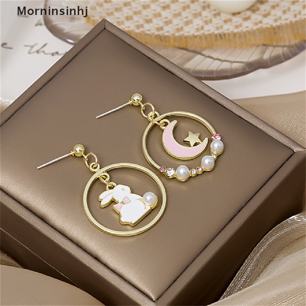 Mornin Lucu Fashion Asimetris Kelinci Bulan Bintang Stud Anting Wanita Eardrop Pesta Perhiasan id