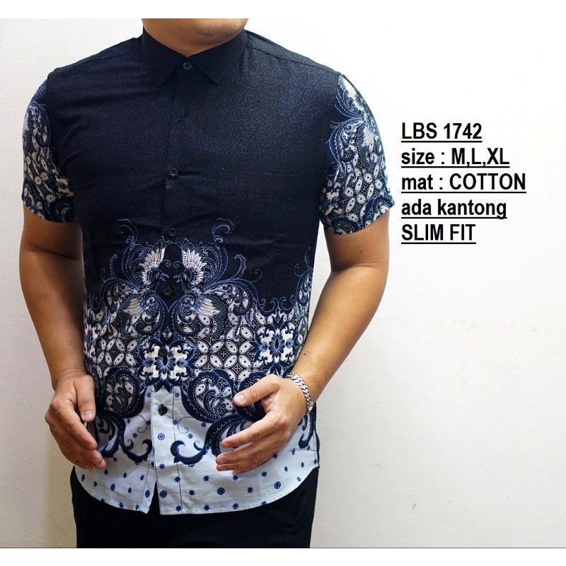 KEMEJA BATIK PRIA SLIM FIT MODERN MEWAH LENGAN PENDEK SLIMFIT OB411 PREMIUM KEMEJA BLD JAKARTA