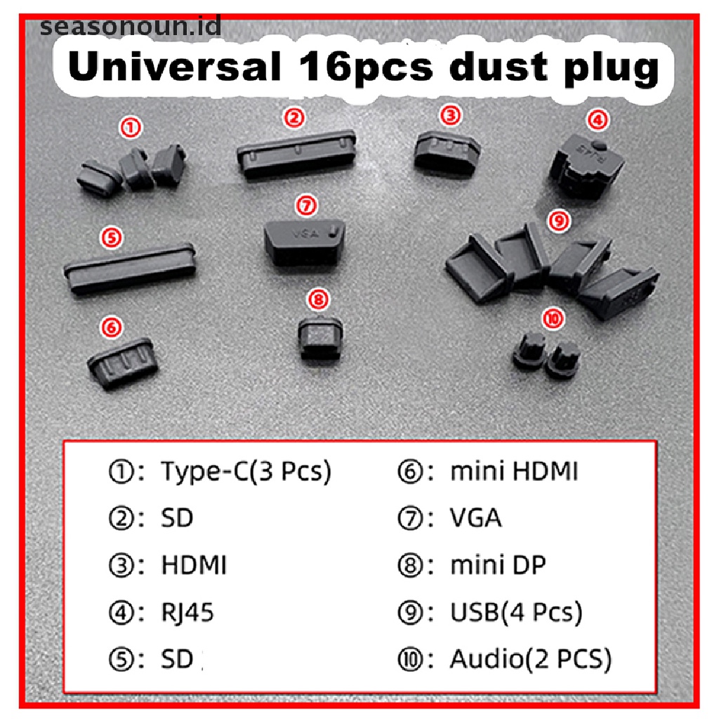 Seasonoun 16pcs/set Notebook Warna-Warni Anti Debu Plug Untuk Laptop Silikon Penutup Stopper Laptop Tahan Debu Antarmuka USB Penutup Tahan Air.