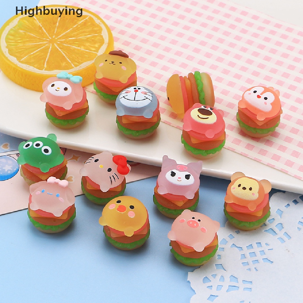 Hbid 10 Pcs Kartun Hewan Bercahaya Hamburger Cream Lem DIY Ponsel Shell Perhiasan Resin Aksesoris Glory