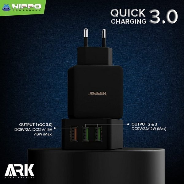 Hippo Ark 3 Adaptor Charger Quick Charge 3.0 Total 30W 3 port USB