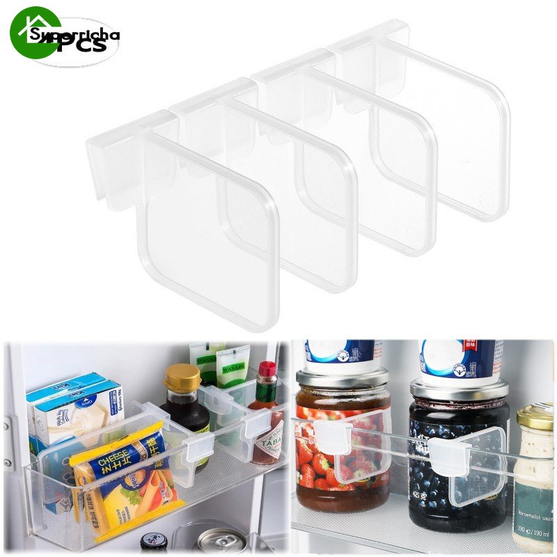 4pcs Papan Partisi Kelas Kulkas/Pembatas Laci Kulkas Yang Dapat Disesuaikan Snap Clip/Organizer Papan Kriting Rumah Tangga/Pembatas Pintu Kulkas Rak Penyimpanan Makanan Pemisah