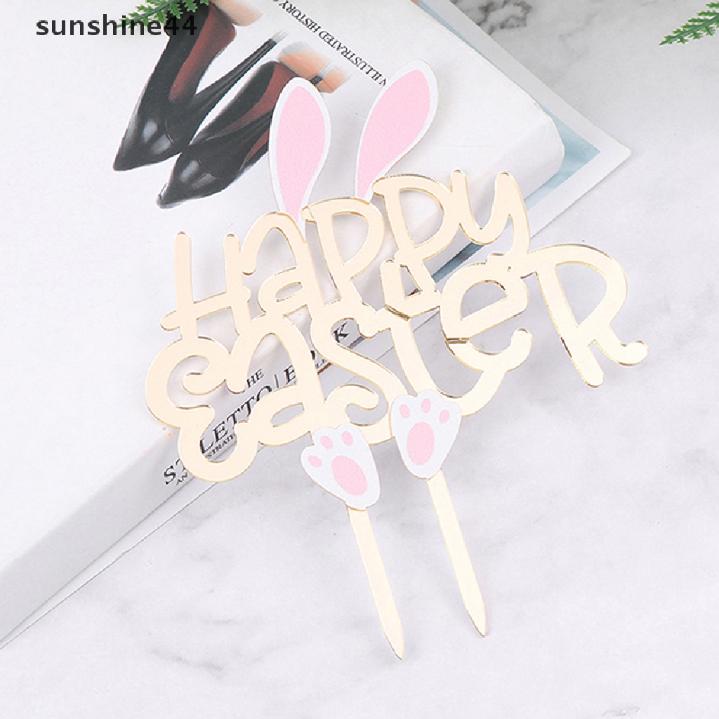 Sunshine Happy Easter Cake Topper Telur Paskah Akrilik Kue Bendera Dekorasi Kue Pesta ID