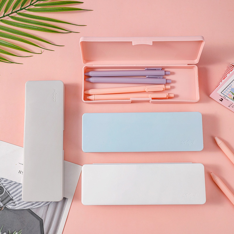 Gaya Nordic Warna Solid Tempat Pensil Minimalis Sederhana Retro Matte Kotak Makeup Brush Storage Organizer Frosted Plastik Kotak Kapasitas Besar