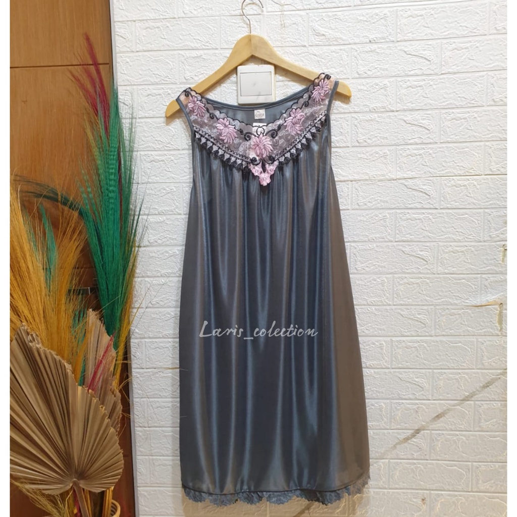 Laris - lingerie satin baju tidur sexy jumbo/motif renda bunga pink/ lingerie import