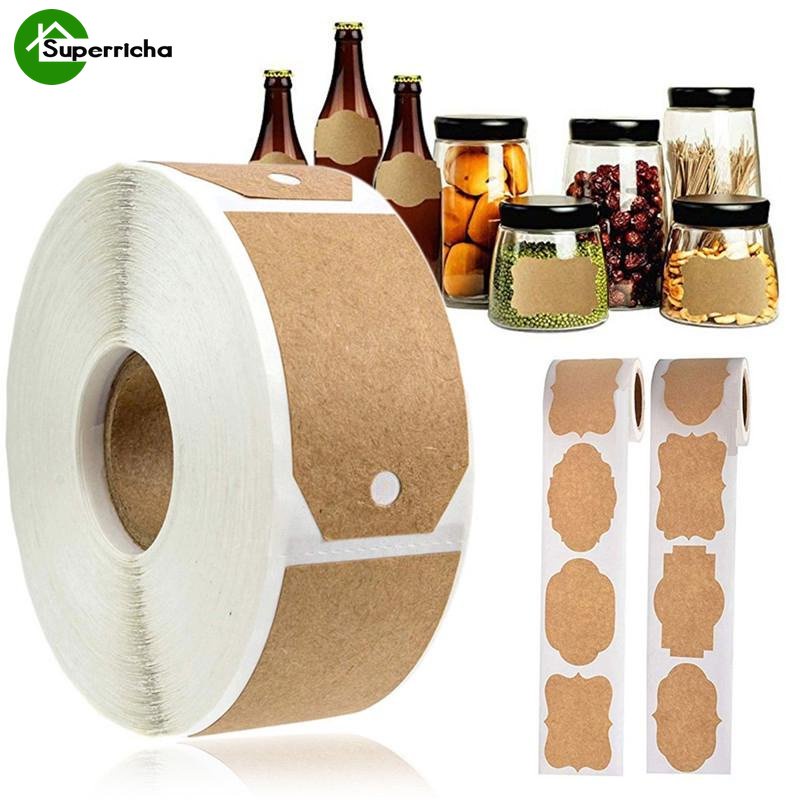 Hot Sale/300Lembar/Roll Natural Kraft Paper Sticker/Label Perekat Kemasan Kue Gulung/Label Sortir Makanan Dapur Kantor/Xmas Festival Treat Bags Gifts Labels Stickers