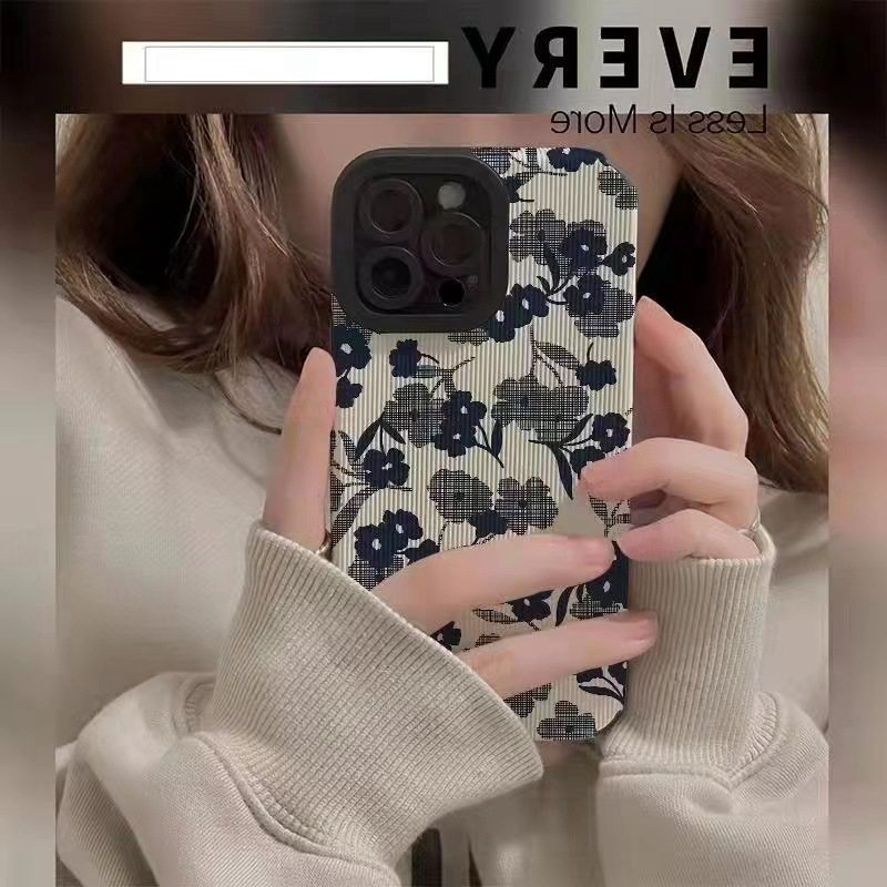 Nice！Navy Blue Art Flower Soft Case HP OPPO A91 F11 F9 Pro A3S A9 A5 A31 A53 A33 2020 A7 A5S A12 A11K A52 A92 A83 A55 A56 A55S A95 FTD Stripe Casing Realme C1 X XT Reno 2F 3 5 6 5G