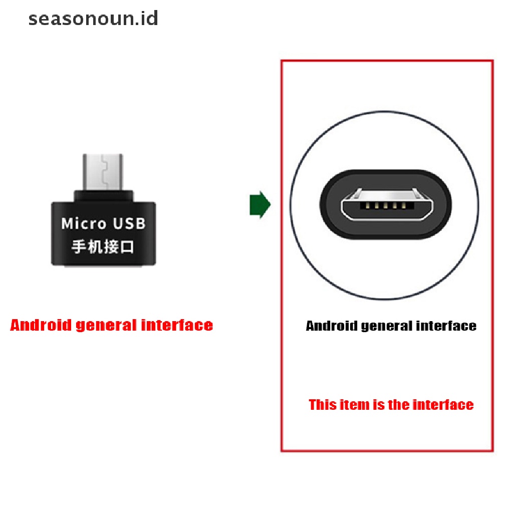 Seasonoun Male Micro USB B OTG to Female USB Tipe A Adapter On The Go Black Untuk Smartphone Tablet Android Samsung Xiaomi.