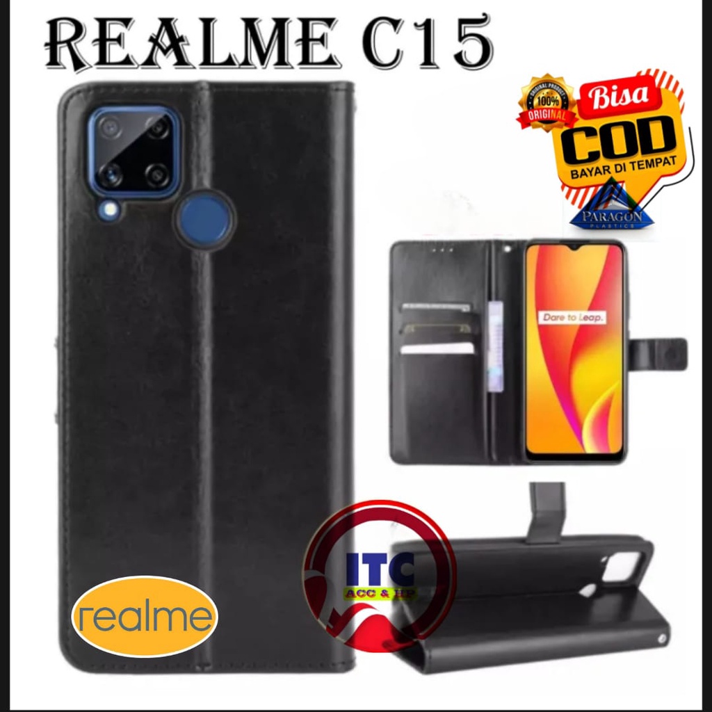 CASE PREMIUM FLIP KULIT DOMPET TYPE HP REALME C15 C12 NARZO 30A  DOMPET- FLIP COVER LEATHER-SARUNG H