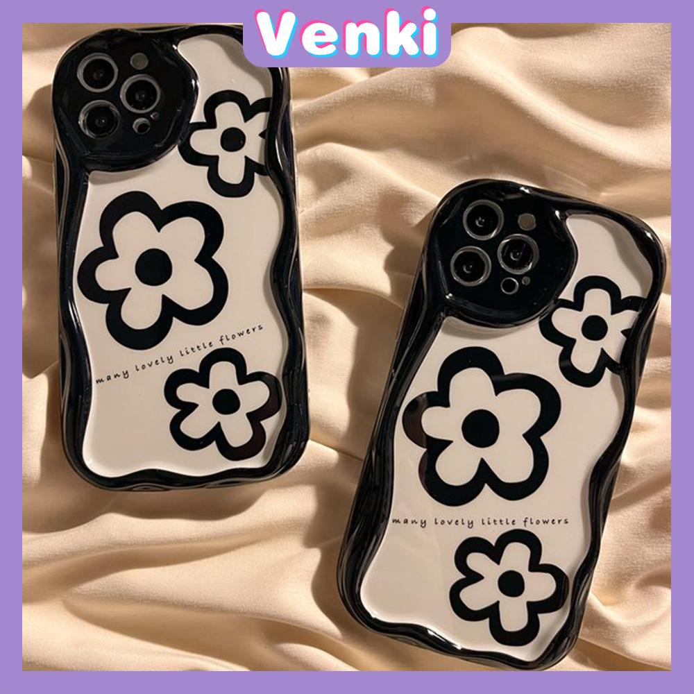 Case iPhone 11 Pro Max TPU Soft Case Glossy Black Curved Wave Case Cute Floral Camera Protection Shockproof For iPhone 14 13 12 11 Plus Pro Max 7 Plus X XR