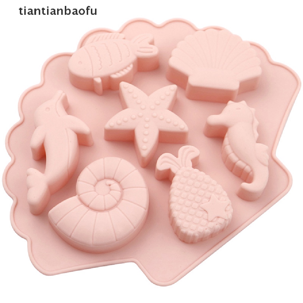 [tiantianbaofu] Sea Creatures Silicone Molder Fondant Baking Kue Coklat Resin DIY Cetakan Ikan Butik