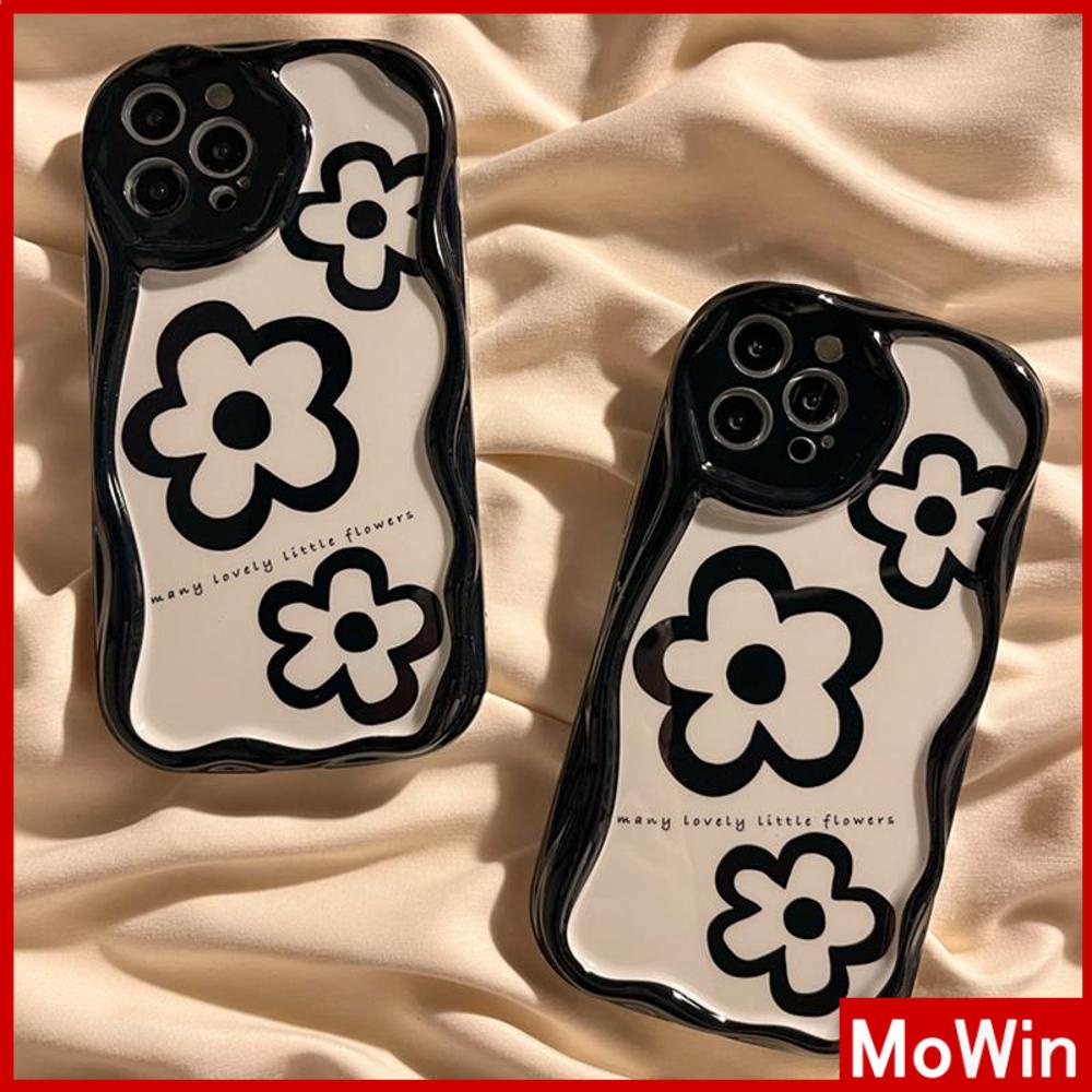 For iPhone 14 Pro Max iPhone Case 3D Curved Edge Wave TPU Airbag Shockproof Camera Cover White Black Flowers Compatible with iPhone 13 Pro max 12 Pro Max 11 xr xs max 7Plus 8Plus