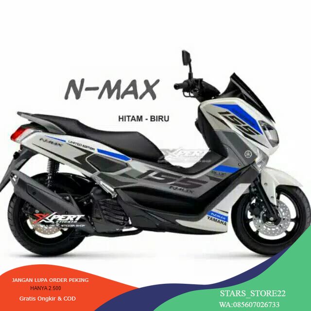 (PREMIUM) Striping Cutting Sticker YAMAHA NMAX 2018 - 2023 SPORTY  putih 2018 sticker biru